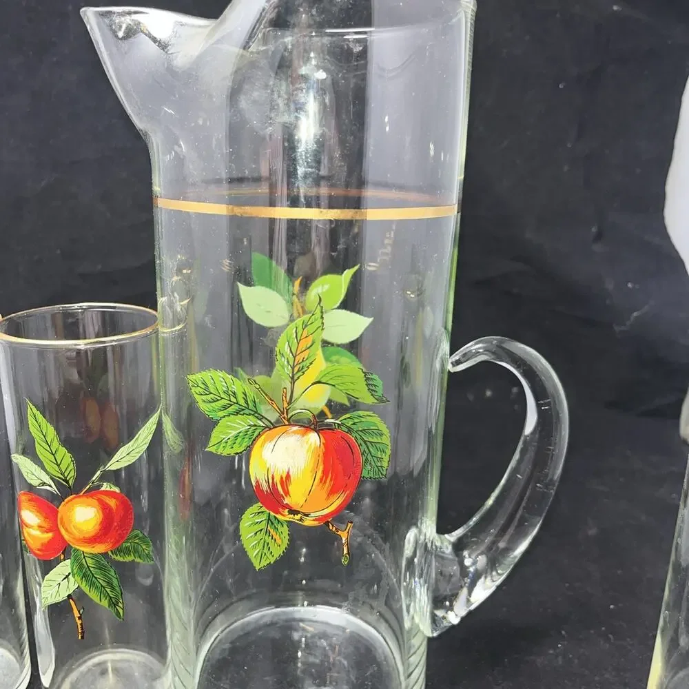 Vintage MCM Collins Pitcher w/ 5 Glasses West Virginia Glass Co. 1950